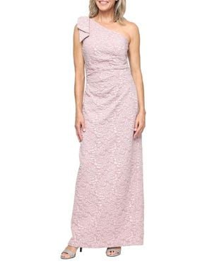 Alex Evenings One-Shoulder Floral Crepe Column Gown - Pink