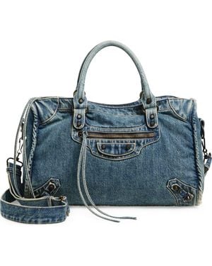 Balenciaga Medium Le City Denim Satchel - Blue