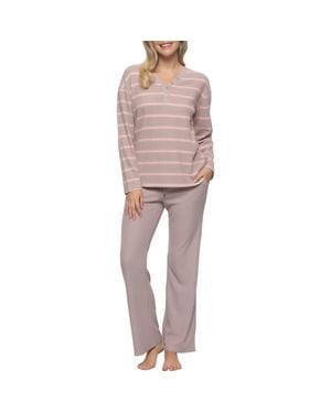 Felina Jolie Thermal Knit Henley Pajamas - Pink