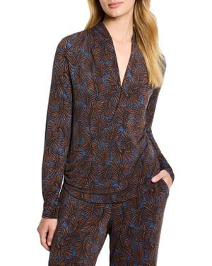 NIC+ZOE Feather Fern Faux Wrap Top - Brown