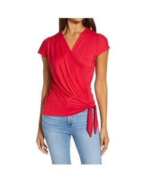 Loveappella Faux Wrap Top - Red