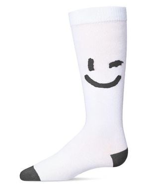Memoi Air Brush Winking Smiley Knee High Sock - White