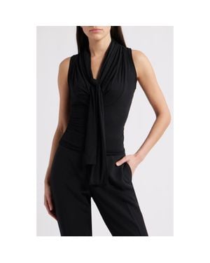 NIKKI LUND Rani Ruched Tie Neck Sleeveless Top - Black