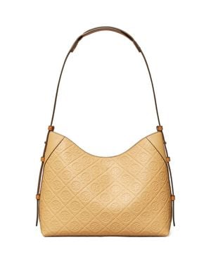 Tory Burch T Monogram Pebble Leather Messenger Bag - Brown