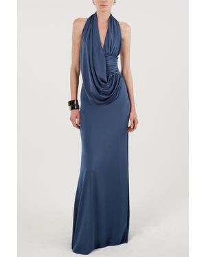 Nocturne Draped Halter Neck Maxi Dress - Blue