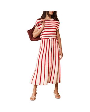 Mint Velvet Striped Knit Midi Dress - Red