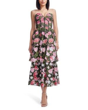 Dress the Population Teigan Floral Embroidered Strapless Cocktail Dress - White
