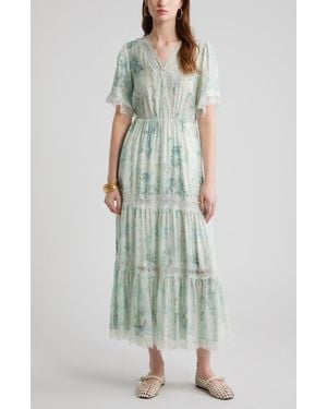 Treasure & Bond Garden Lace Trim Tiered Maxi Dress - Blue