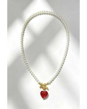 Classicharms Valentina Murano Glass Heart Pendant Pearl Necklace - White