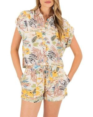 Hurley Safari Scenic Print Button-Up Shirt - White