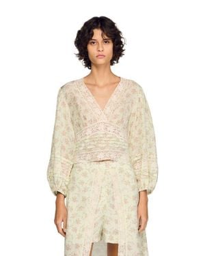 Sandro Floral Crop Top - Natural