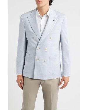 Jack Victor Hall Comfortwear Mélange Knit Wool Double Breasted Blazer - Blue