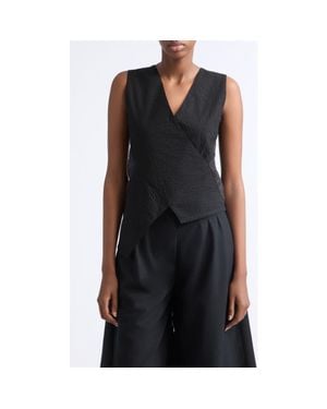 KÚR Asymmetrical V-Neck Top - Black