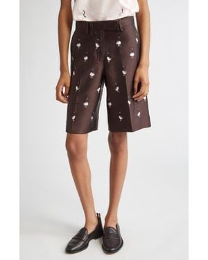 Thom Browne Geese Embroidered Twill Wide Leg Shorts - Brown