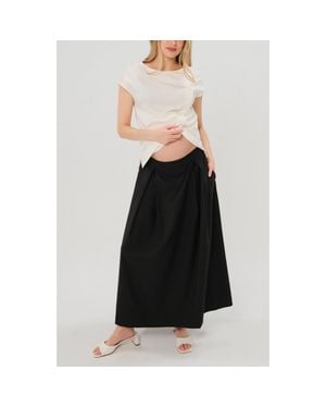 Marion Over-Under Bump Pleated Maternity Maxi Skirt - Black