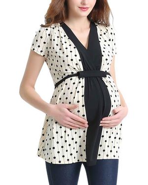 Kimi + Kai Maternity Nursing Polka Dot Print Top - White