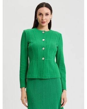 Misook Tailored Tonal Princess Seam Knit Jacket - Green