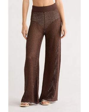 Elan Metallic Open Stitch Cover-Up Pants - Brown