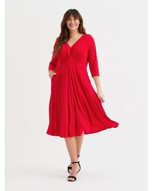 Scarlett & Jo Claudia Solid Jersey Knot Front Dress - Red
