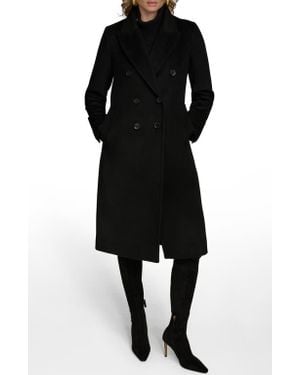 Donna Karan Tailored Double Breasted Wool Blend Coat - Black