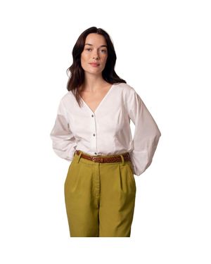 Celtic & Co. V-Neck Button Blouse - Green