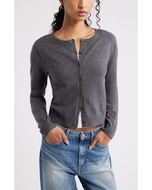 BP. Crewneck Cotton Blend Cardigan - Gray