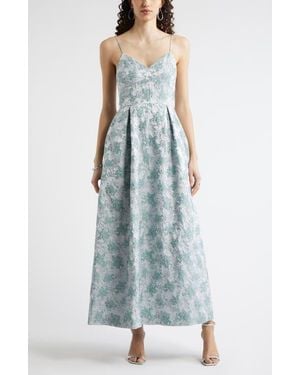 Chelsea28 Seamed Bodice Jacquard Gown - Blue