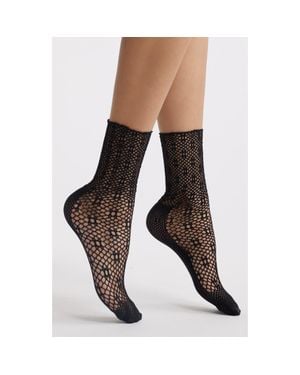 Stems Lauren Sheer Open Stitch Crew Socks - Black