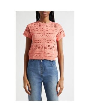Ulla Johnson Abriana Eyelet Scallop Trim Cardigan - Blue