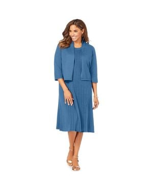 Jessica London 2-Piece Sweater Jacket Dress - Blue