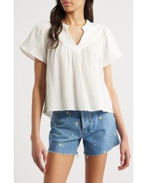 Rails Sayer Organic Cotton Gauze Split Neck Top - Blue