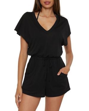 Becca Beach Date Burnout Jersey Cover-Up Romper - Black