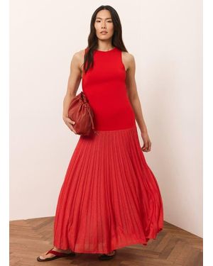 Mint Velvet Knit Pleated Maxi Dress - Red