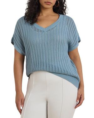 Ralph Lauren Short Sleeve Sheer Cotton Blend Sweater - Blue