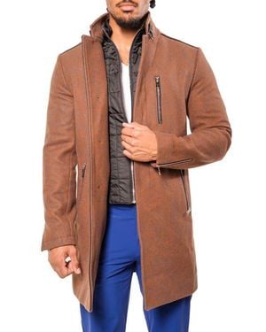 Maceoo Wool Blend Car Coat With Quilted Bib - Blue
