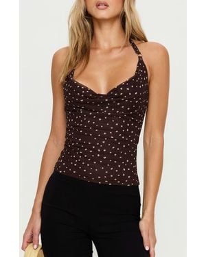 Princess Polly Geovana Polka Dot Cowl Neck Halter Top - Black