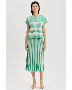 Ming Wang Geometric Jacquard Soft Knit Top - Green