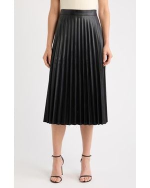 Tahari Pleated Faux Leather Midi Skirt - Black