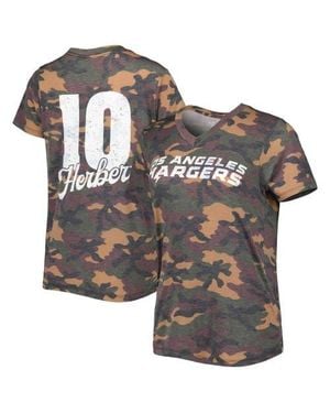 Industry Rag Majestic Threads Justin Herbert Los Angeles Chargers Name & Number V-Neck Tri-Blend T-Shirt - Gray