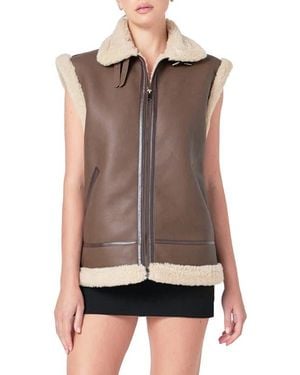 Endless Rose Faux Shearling Lined Faux Leather Vest - Brown
