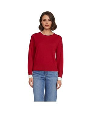 Lands' End Double Trim Cotton Crew Neck Sweater - Red