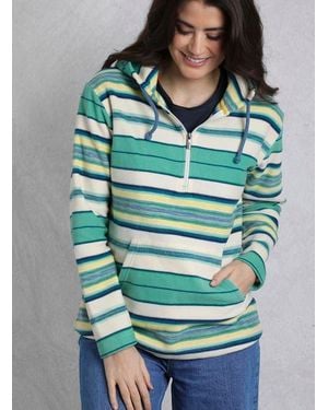 Weird Fish Lana 1/Zip Stripe Microfleece Hoodie - Green