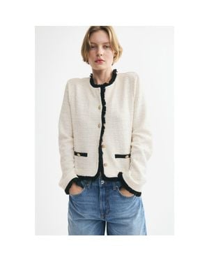 H&M Bouclé-Knit Jacket With Fringe - Natural