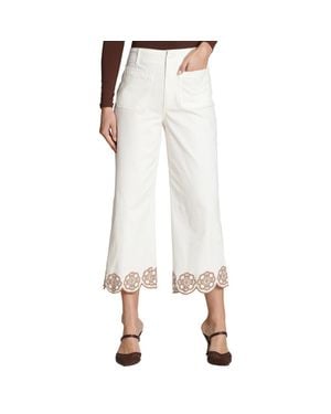 Bagatelle Wide Leg Crop Embroidered Pants - White