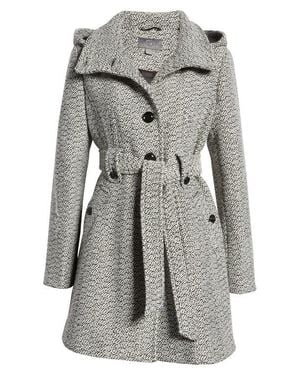 Gallery Belted Hooded A-line Coat - Gray