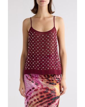 Dries Van Noten Studded Sheer Chiffon Camisole - Red