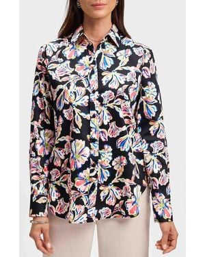 Foxcroft Meghan Floral Print Cotton Button-Up Shirt - Black