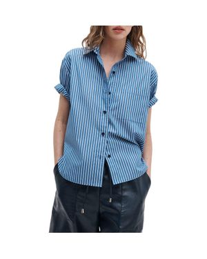 Rag & Bone Connie Stripe Short Sleeve Poplin Button-Up Shirt - Blue