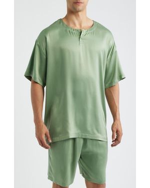 Lunya Henley Washable Silk Short Pajamas - Green