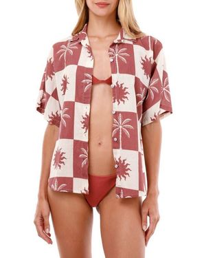 MALAI Twyla Cotton Cover-Up Shirt - Red